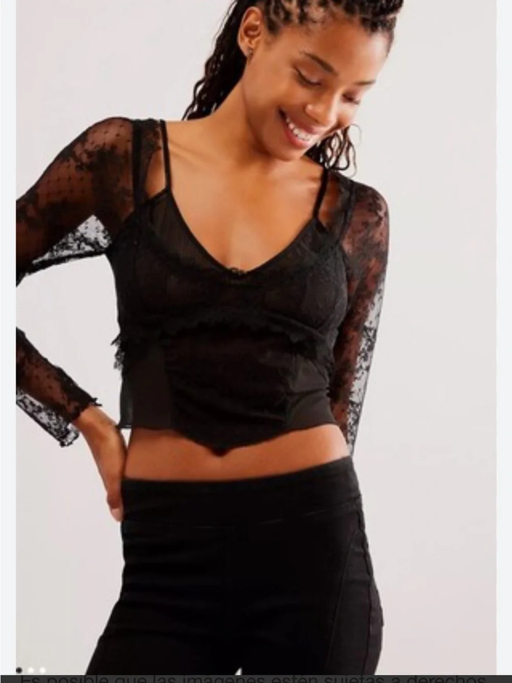 Free People Black Sheer Lace V-Neck Camisole